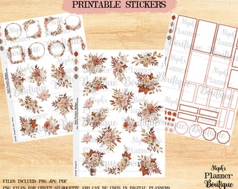 Autumn Floral Planner Stickers: Printable Sticker Kit (PDF, PNG, JPEG)