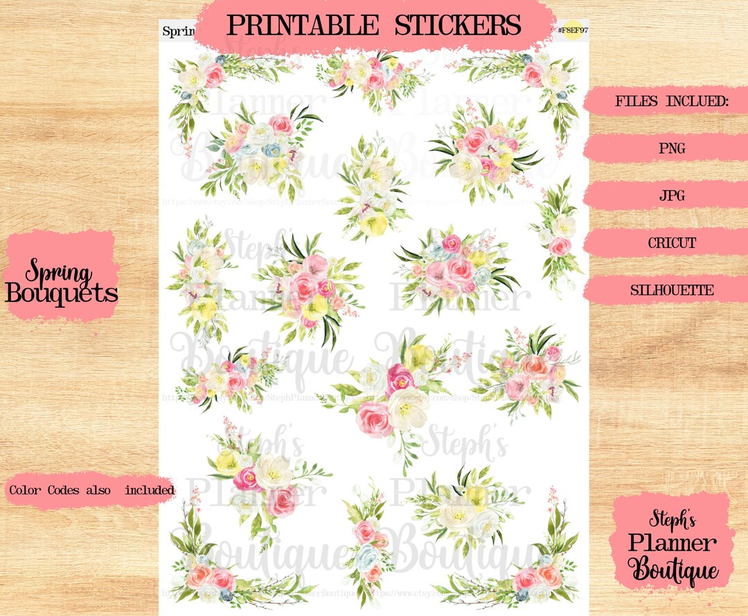 Spring Bouquets Planner Stickers: Printable & Digital Floral Stickers ...