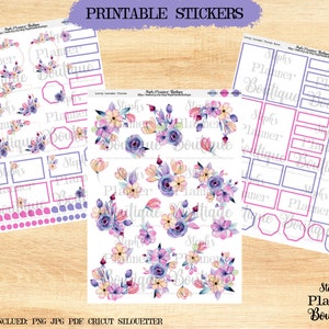 Lovely Lavender Florals, Watercolor Printable Planner Stickers, Digital Planner Stickers, Floral Planner Stickers, Printable Stickers,