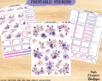 Lavender Floral Planner Stickers: Watercolor Printable (Digital Download)
