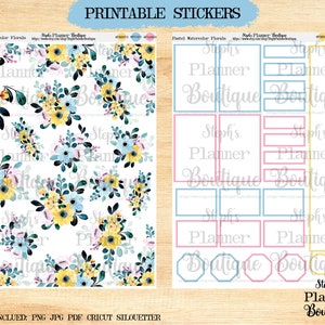 Pastel Watercolor Floral Printable Planner Stickers, Digital Planner Stickers, Floral Printable Planner Stickers, Printable Stickers,