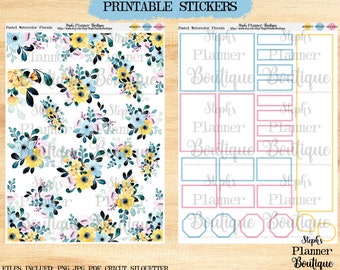 Pastell Aquarell Blumen Planer Aufkleber (druckbare digitaler Download)