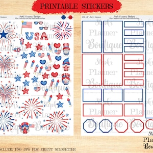 4th of July Gnomes Planner Stickers: Patriotic Printable (Digital Download)