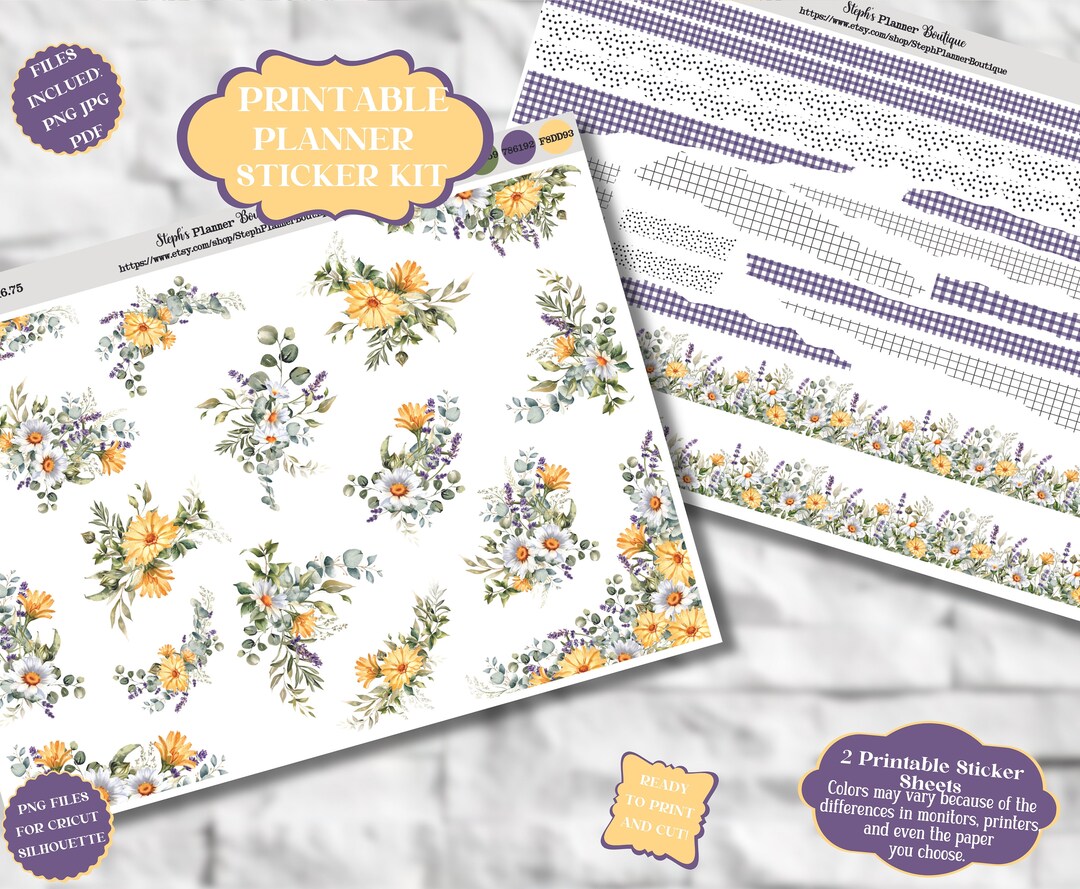 Spring Wildflowers Planner Sticker Kit: Floral Washi Stickers ...