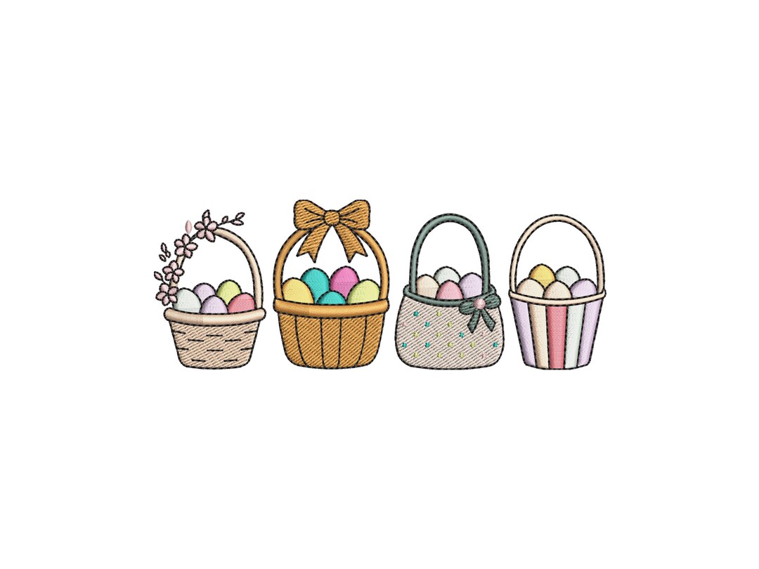Easter Basket Set Embroidery Design, Pastel Egg Spring Decor for Kids ...