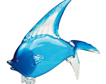 16 Mouth Blown Light Blue Tropical Fish Art Glass 16 Mouth Blown Light Blue Tropical Fish Art Glass