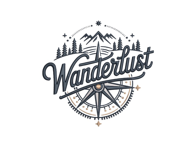Compass Sign Cursive Wanderlust Compass Mountain Embroidery Design, Outdoor Adventure ...