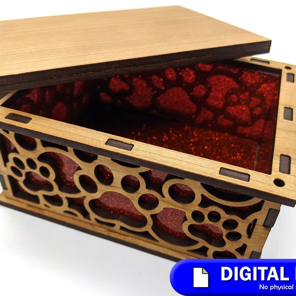 Pawprint Box Pattern — SVG and PDF digital files for Glowforge Mira Thunder Omtech laser cutter