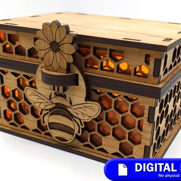 Honeybee Box Pattern — SVG and PDF digital files for Glowforge Mira Thunder Omtech laser cutter
