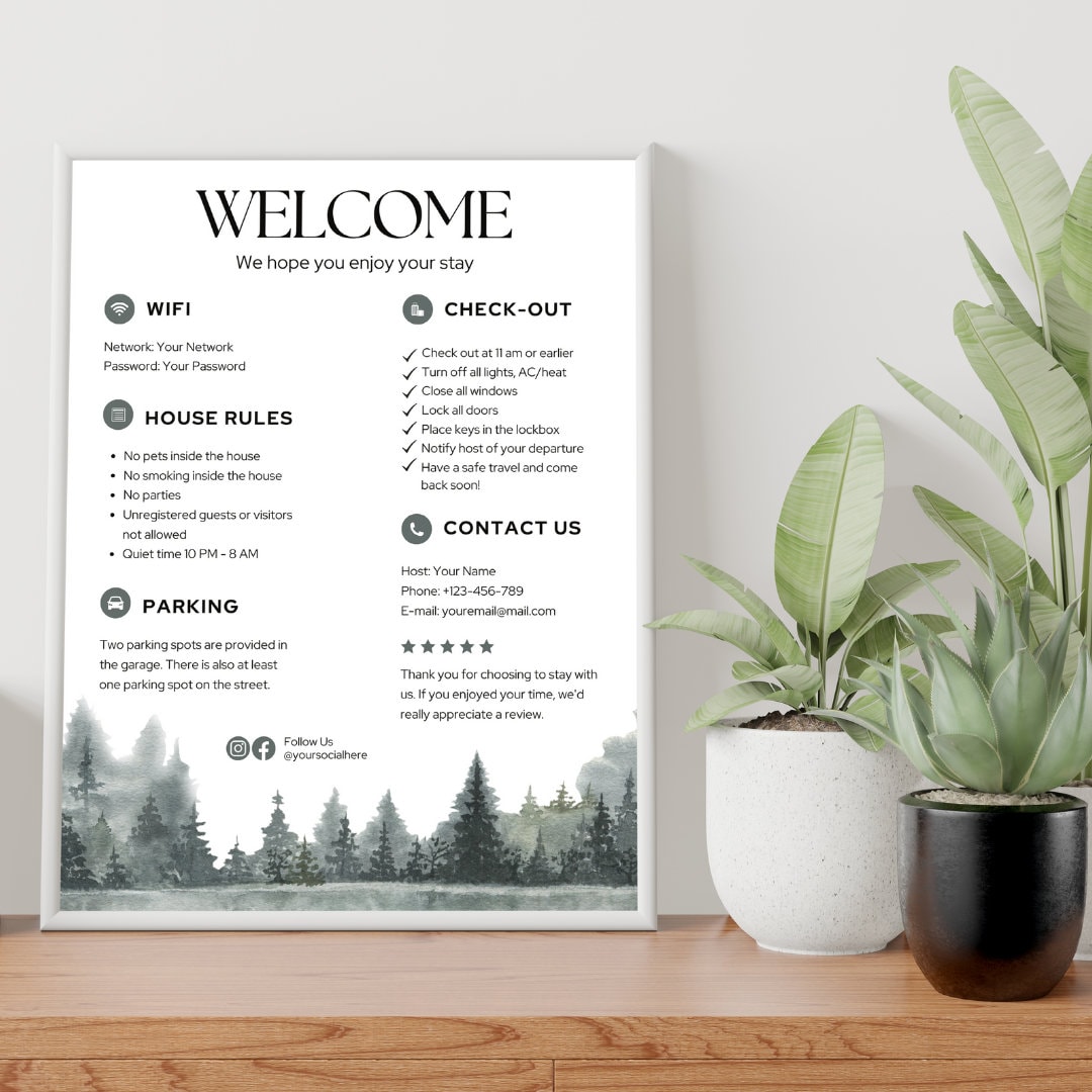 Welcome Sign for Airbnb Hosts, Vacation Rental Signage, Editable Canva ...