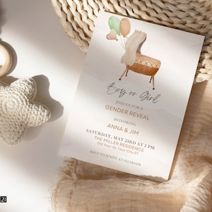 Modern Gender Reveal Invitation, Printable Gender Reveal Invite, He or She, Minimalist Gender Reveal Template, Gender Neutral Baby Shower