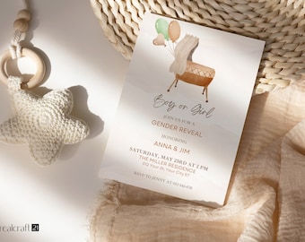 Modern Gender Reveal Invitation, Printable Gender Reveal Invite, He or She, Minimalist Gender Reveal Template, Gender Neutral Baby Shower