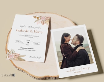 Wedding Invitation Template, Floral Wedding Invitation, Minimalist Wedding Invitation, Editable Wedding Invite, Photo Wedding Invite