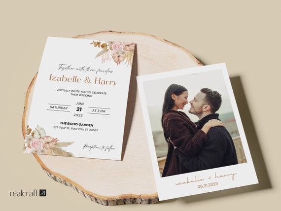 Wedding Invitation Template, Floral Wedding Invitation, Minimalist Wedding Invitation, Editable Wedding Invite, Photo Wedding Invite