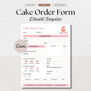 ケーキ注文フォーム 編集可能で印刷可能な中小企業向け注文フォームテンプレート カスタムベーカリー注文フォーム ケーキ注文トラッカー 記入可能なベーキングフォーム