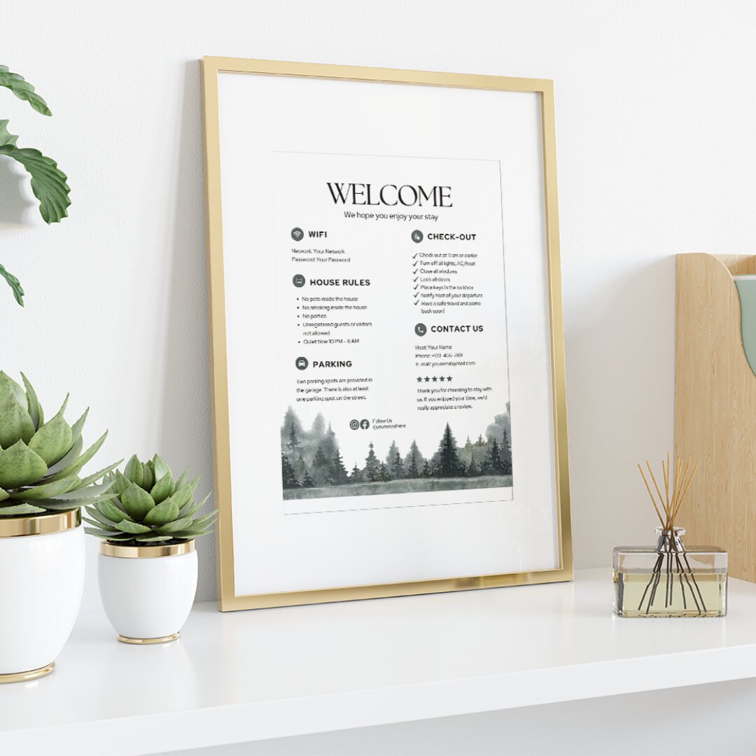 Welcome Sign for Airbnb Hosts, Vacation Rental Signage, Editable Canva ...