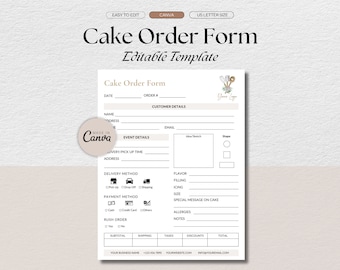 Editable Cake Order Form Template Printable Bakery Order Worksheet Professional Cake Form Customizable Template for Cake Business Owners