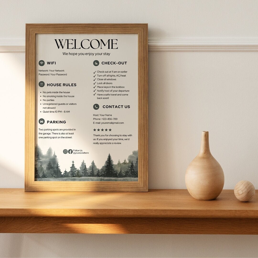 Welcome Sign for Airbnb Hosts, Vacation Rental Signage, Editable Canva ...