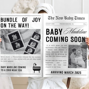 Editable Pregnancy Announcement Canva Template, Newspaper Style Baby Announcement, Customizable Digital Download, Baby Coming Soon