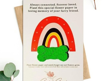 Pet Sympathy | Rainbow Bridge | Dog Cat Condolence Loss | Memorial | Full Size Greeting Card with Envelope | Flower Seed Paper | Plantable