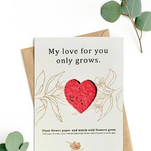 Tarjeta de aniversario, Te amo, Juegos de palabras con plantas, Día de San Valentín, Tarjeta de felicitación de tamaño completo con sobre, Papel con semillas de flores, Plantable