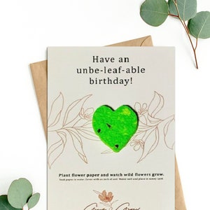 Tarjeta de feliz cumpleaños, Juegos de palabras con plantas, Tarjeta de felicitación de tamaño completo con sobre, Papel con semillas de flores, Plantable