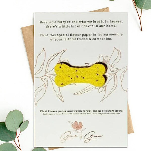 Pet Sympathy | Dog Cat Condolence Loss | Memorial | Full Size Greeting Card with Envelope | Flower Seed Paper | Plantable