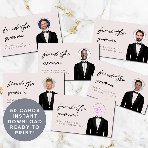 Find the Groom | Bridal Wedding Shower Bachelorette Game | Scratch Off | Who has the Groom | Instant Download Print | 50 Cards | Celebrity