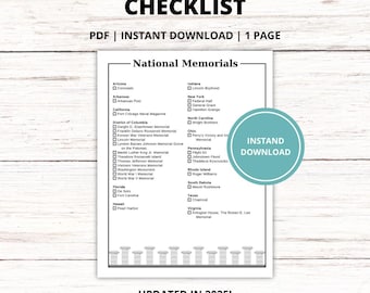 National Memorials Checklist Printable – Complete NPS Memorial List for U.S. Travel & History Lovers – Instant Download Tracker