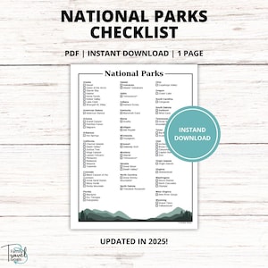 National Parks Checklist Printable – Complete List of U.S. NPS Parks to Track Visits & Plan Adventures – Instant Download Travel Tracker