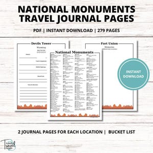 Carnet de voyage et liste de contrôle des monuments nationaux - Carnet d'aventures américain imprimable avec 2 pages par monument - Explorez et enregistrez chaque visite