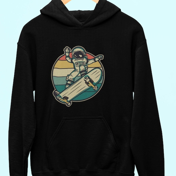 Retro Vintage Astronaut On Skateboard Hoodie, Retro Theme Hoodie, Skater Hoodie, Skateboard Hoodie, Unique Style Hoodie, Novelty Hoodie