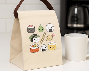 Cute Anime Sushi Cotton Canvas Lunch Bag - Reusable Lunch Tote for Kids and  Adults - Lunchtime Fun Canvas Lunch Bag With Strap