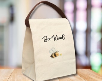 Be Kind Canvas Lunch Bag 100% Cotton, Washable Lunch Bag,  Women's Lunch Bag, Men's Lunch Bag, Eco Friendly Lunch Bag, Reusable Lunch Bag