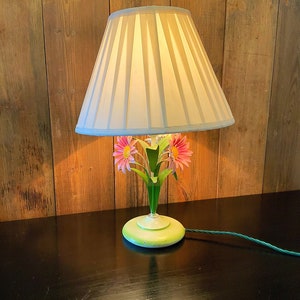 Hand painted metal lamp, flowers lamp, table lamp,