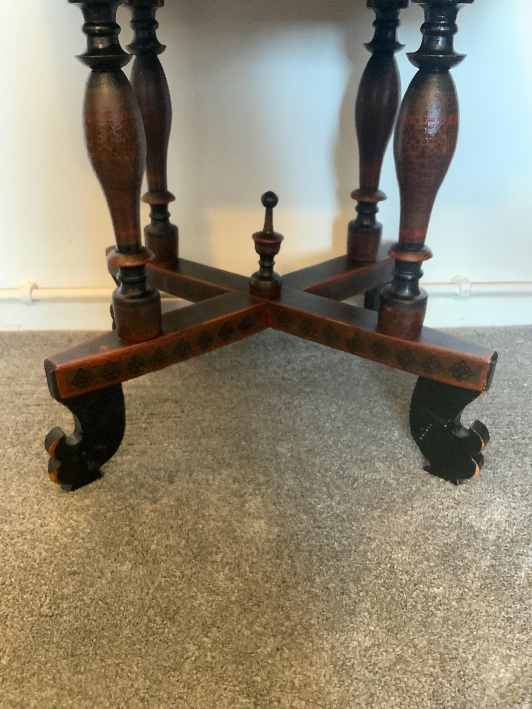 Antique Folk Art Side Table | 19th Century Hand-painted Floral Accent ...