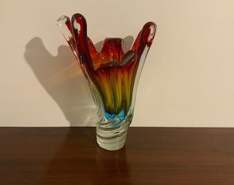 Italian Art Glass Splash Vase, Hand Blown Vase, 1970s