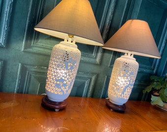 A stunning pair of Chinese Reticulated lamp conversions