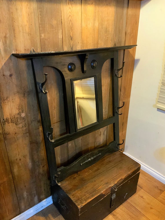 Antique hat rack with mirror hotsell