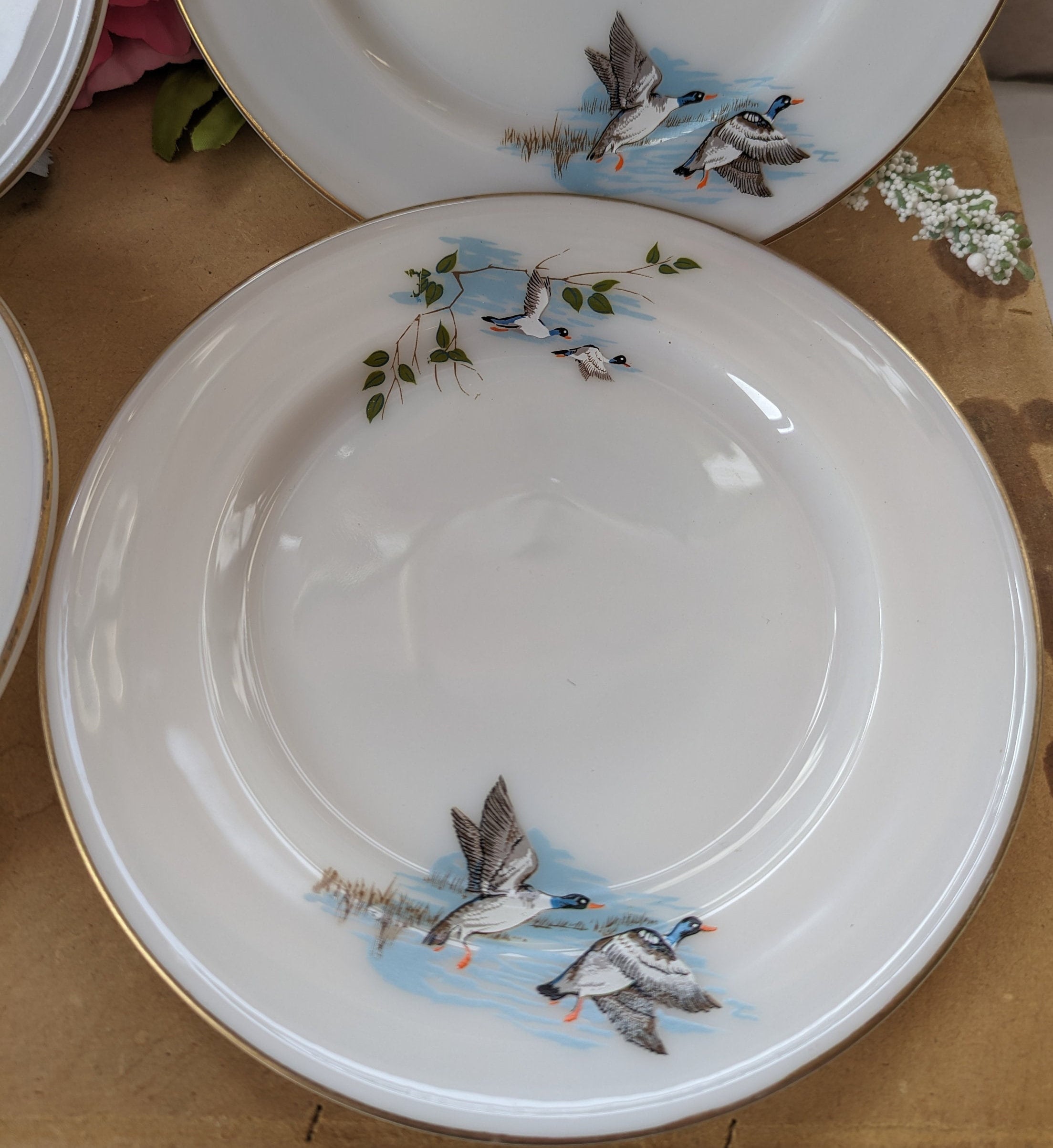 米軍 実物 PYREX ディナープレート 4枚 USN② Set of 4 Vintage Pyrex Wild Fowl/flying Duck Side Plates - Etsy