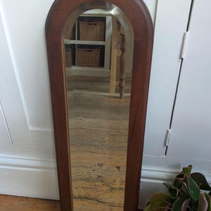 Vintage Hard Wood Framed & Bevelled Edged, Slim Arch Shaped Mirror