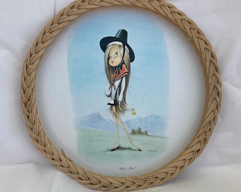Vintage Welsh Maid Serving Tray, 1960s Kitsch Wicker Melamine
