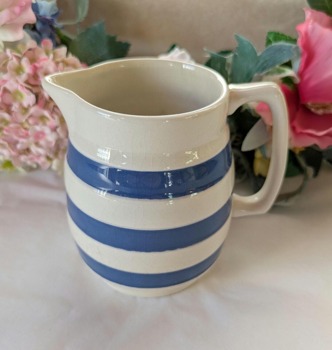 Vintage Blue & White Stripe Chef Ware Jug/pitcher, Staffordshire ...