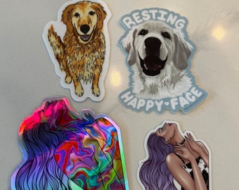 Sticker Bundles, Golden Retriever Stickers, English Cream Golden Retriever Stickers, Pet Stickers, Holographic Stickers, Waterproof Stickers