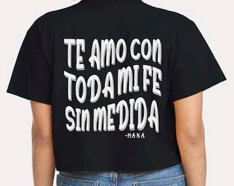 Maná Womens Black CROPPED T-shirt Labios compartidos song lyrics song quote Rock en espanol Mana concert concierto 2023 tour Mana merch Gira
