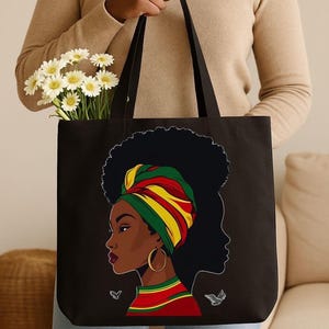 Black Girl Magic Tote, Afrocentric Black Queen Canvas Bag,  Black Woman Natural Hair Tote, Melanin Queen Book & Grocery Tote