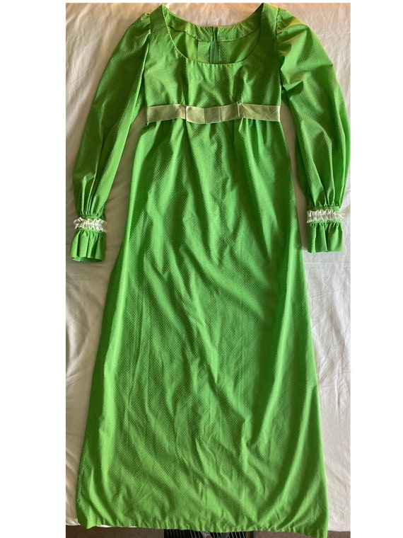 1970s green dotted swiss bridesmaid prom dress - image 4