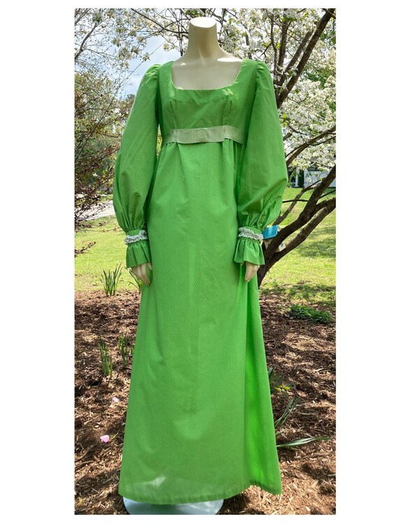 1970s green dotted swiss bridesmaid prom dress - image 1