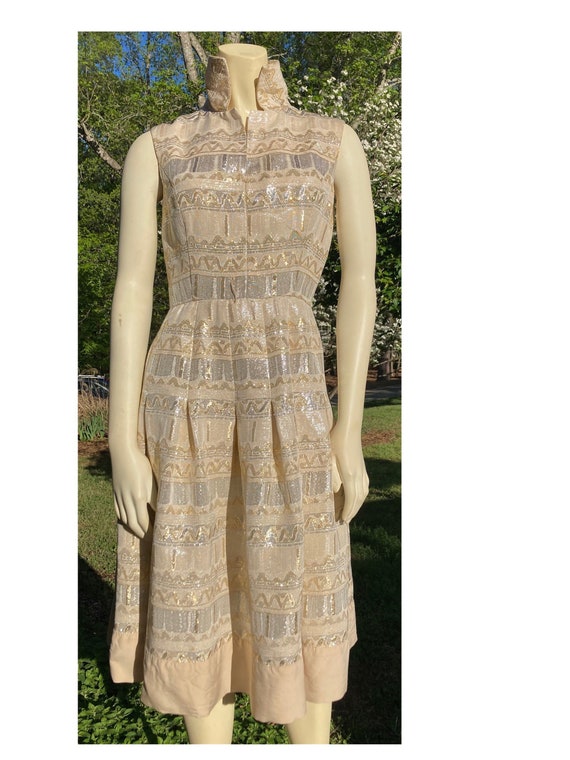 1960s Malcolm Starr gold and silver metallic dress