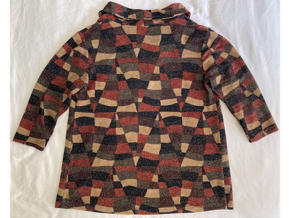 1990s fall colors geometric print lurex cowl neck… - image 5